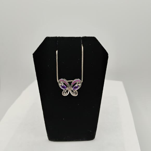 Amethyst Butterfly Pendant on 18-inch Box Chain - Picture 2 of 5
